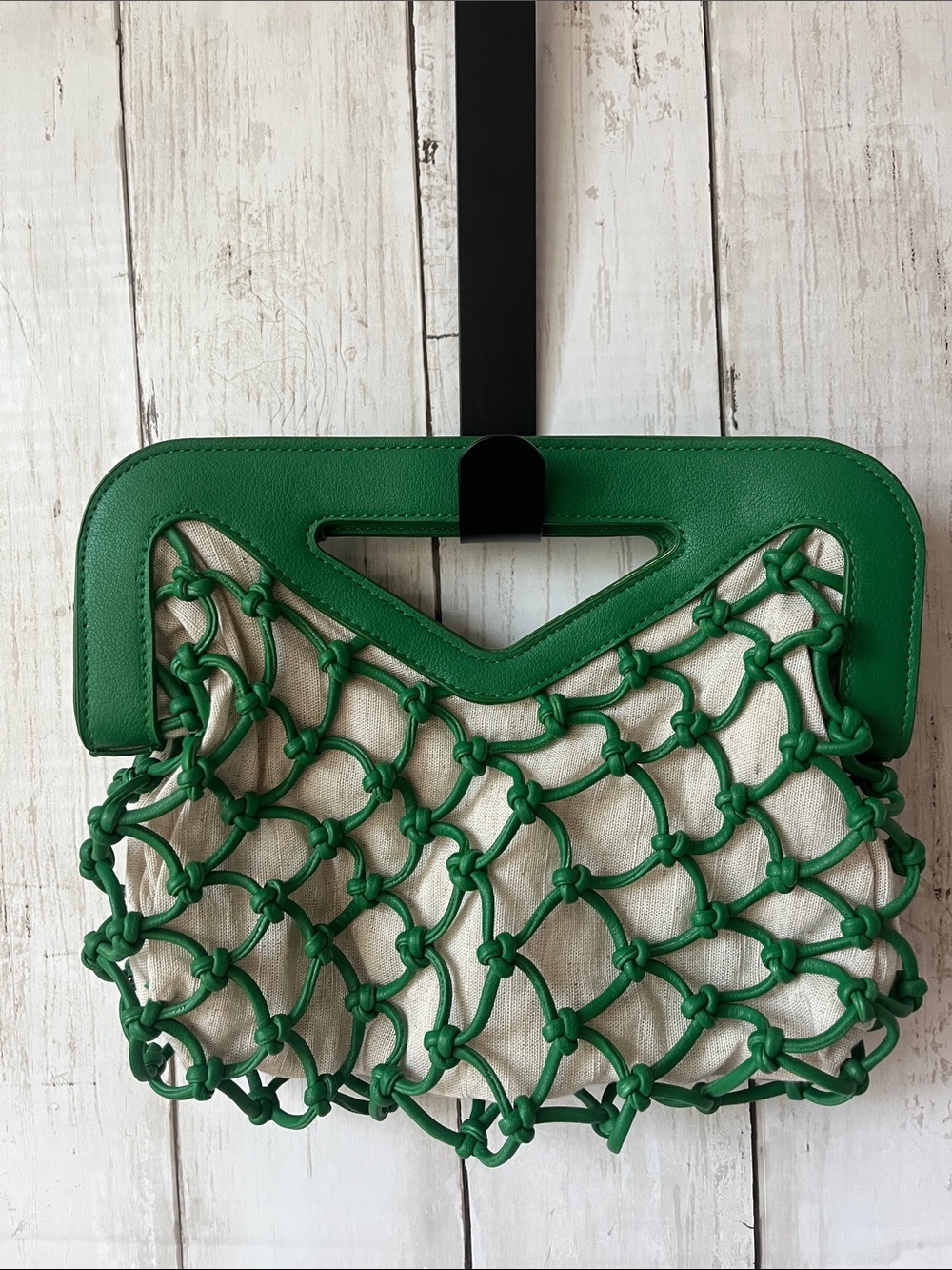 A New Day Green Knotted Net Top Handle Handbag NWT